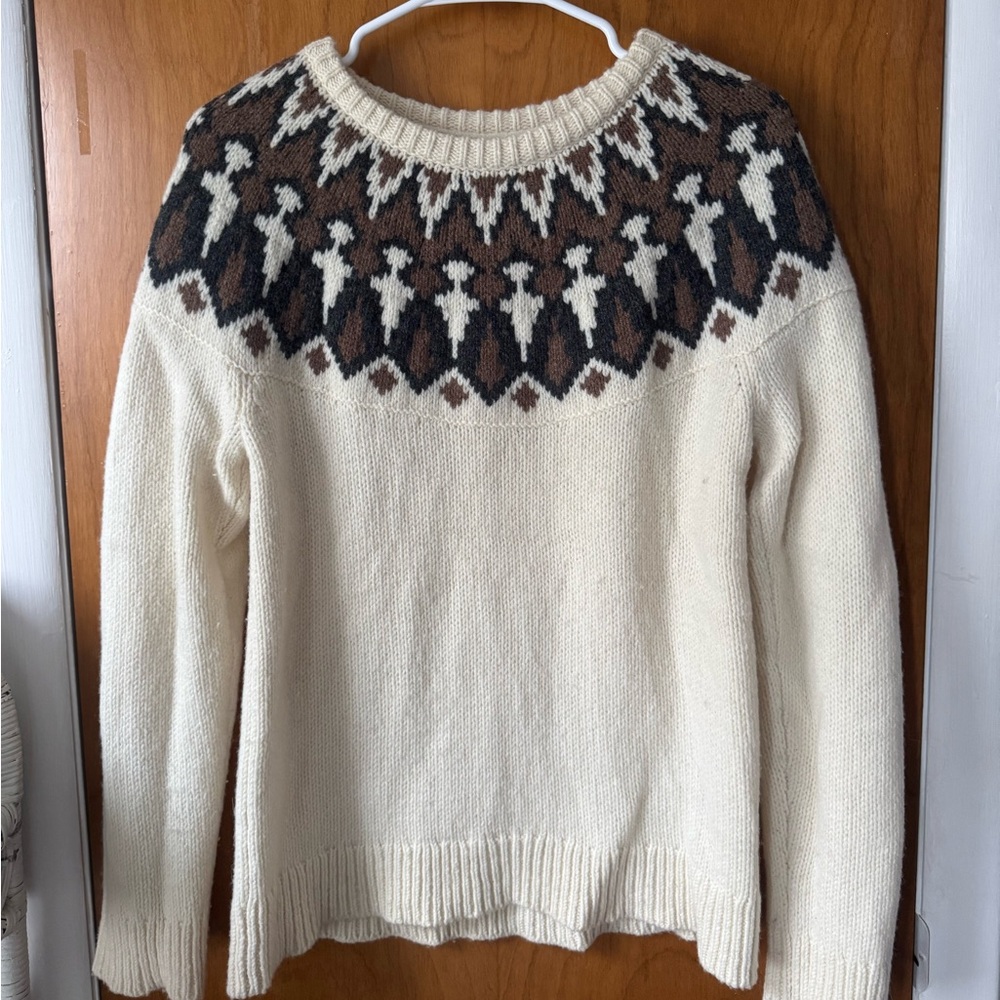 Vintage L.L. Bean Ragg Wool Sweater Fair Isle | 100% Lamb’s Wool | Size M cream